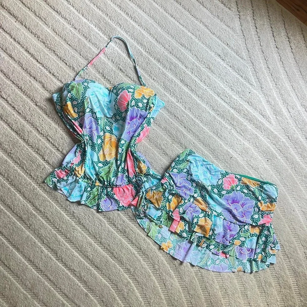 Cremieux multicolored floral print bikini set size Large Beach Tropical Swimwear